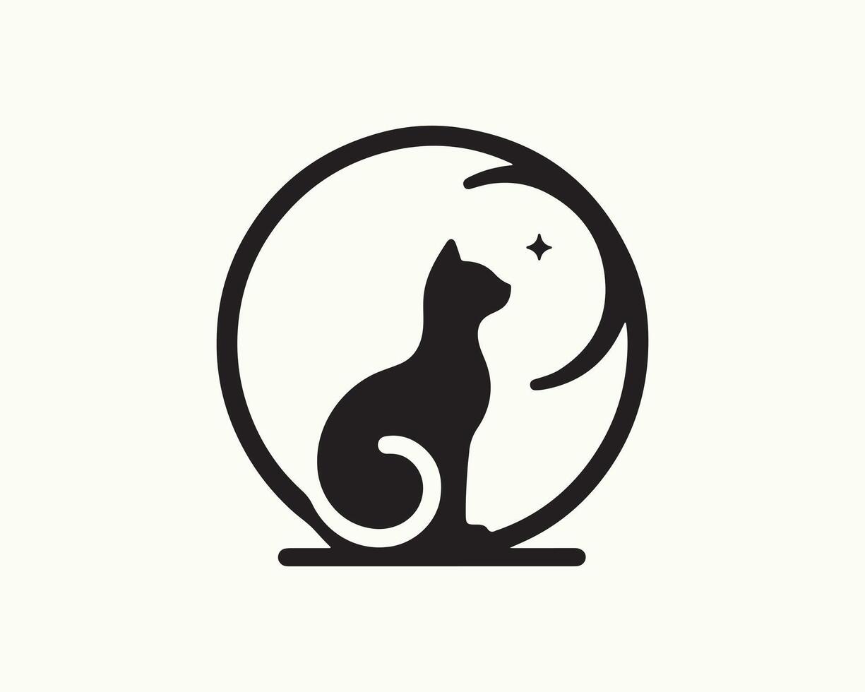 a black and white logo of a cat sitting on a crescent moon vector