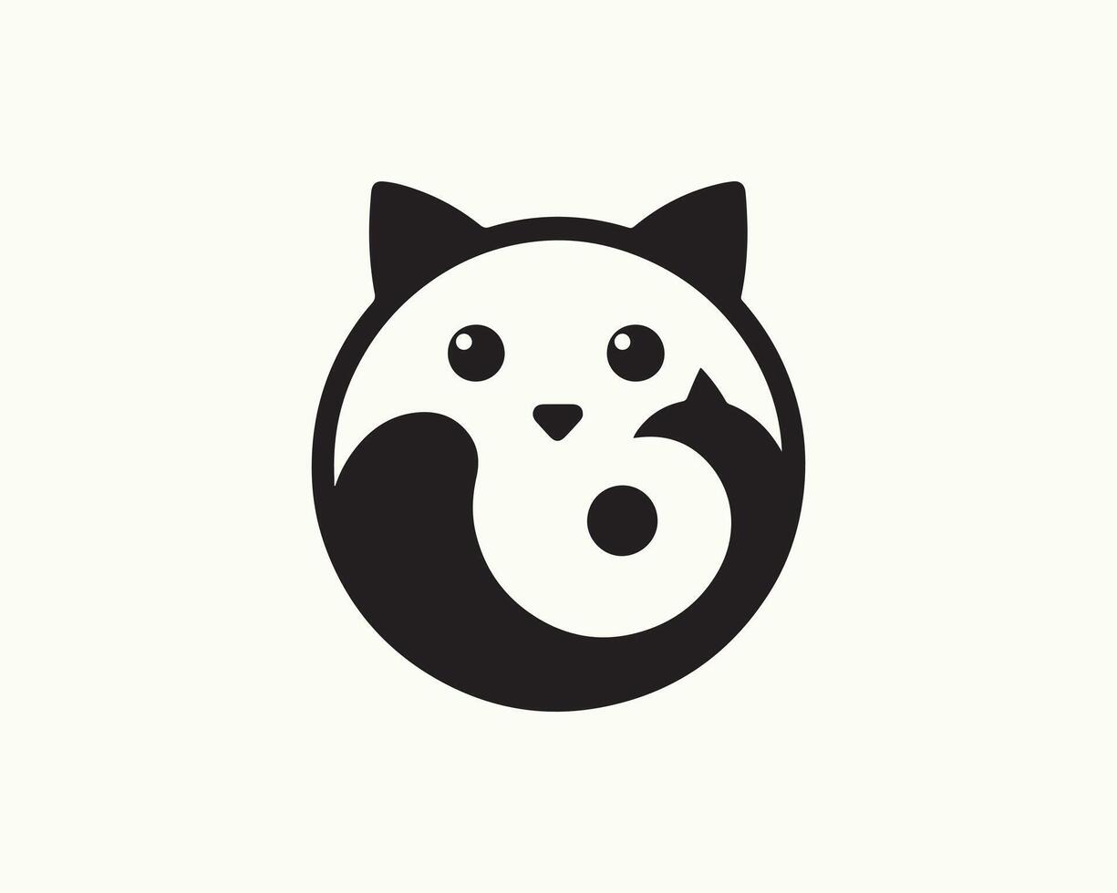 a black and white logo of a cat with a yin symbol vector