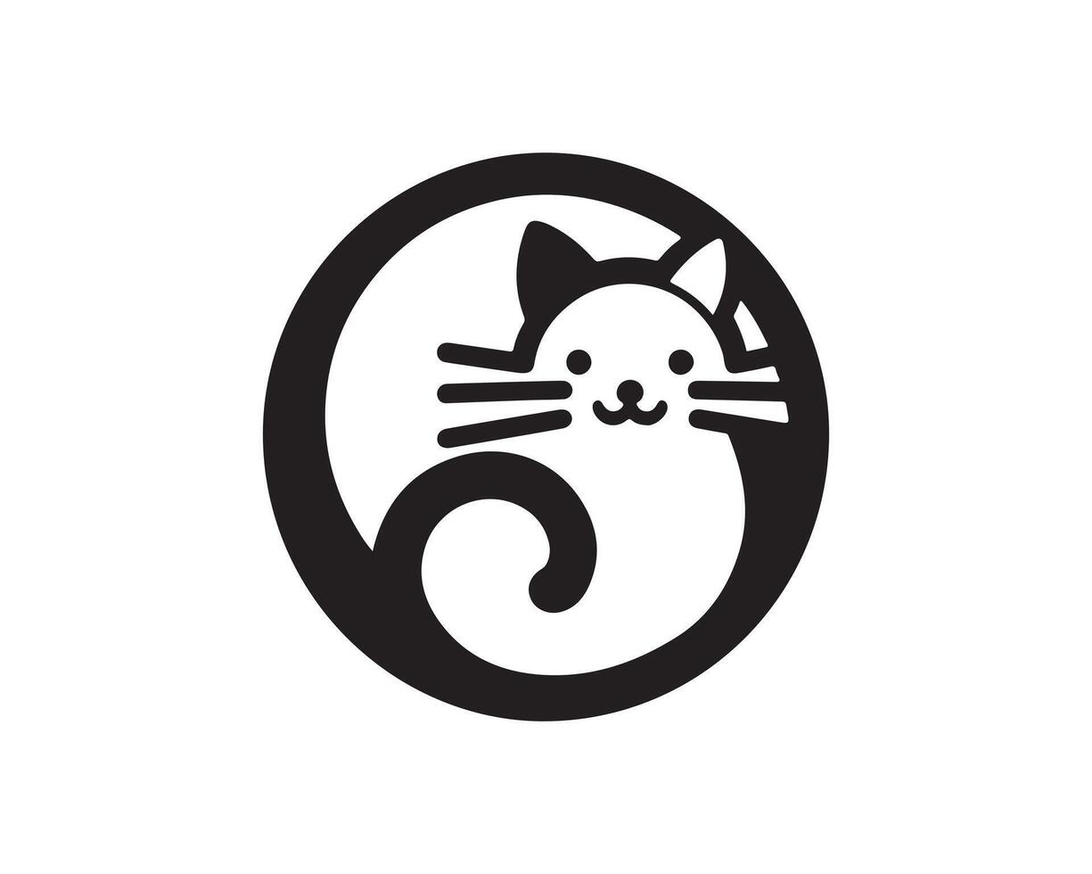a black and white cat logo with a circle vector