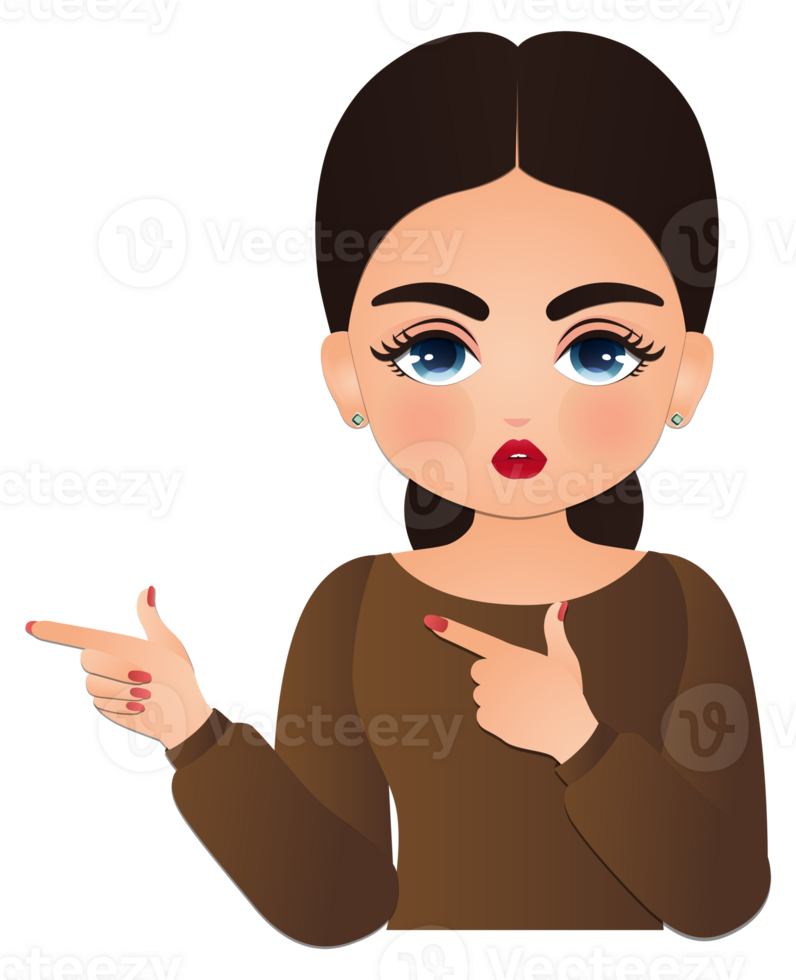 Cute cartoon Young woman presenting with hand and pointing with finger png