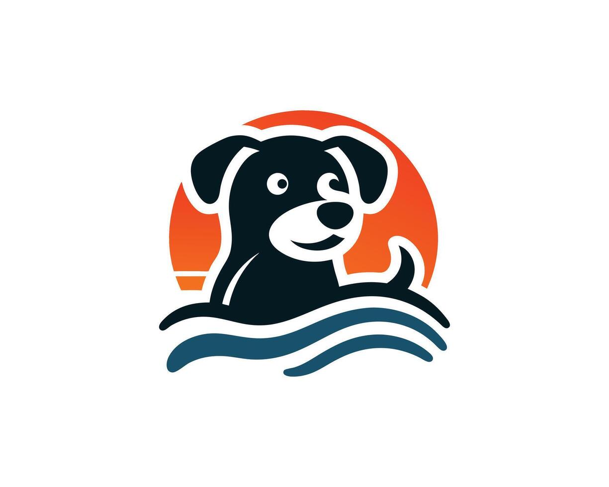 dog swimming in the ocean logo design vector
