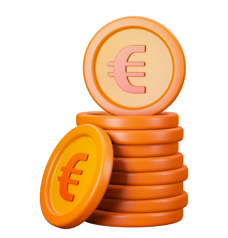 3d transparent render of stack of euro coins. Can be used for banking, financial sector, fintech apps, banners, financial and economic education png