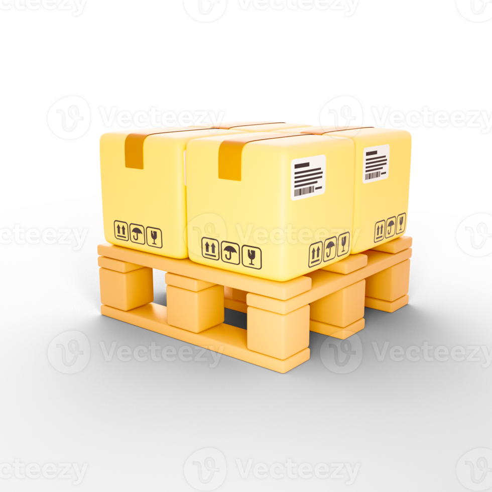 Boxes stacked on top of pallets, 3D icon with logistics transportation concept png