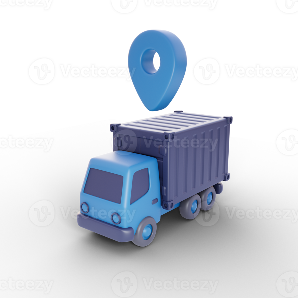 Delivery truck with location icon on top, 3d icon with logistic transportation concept png