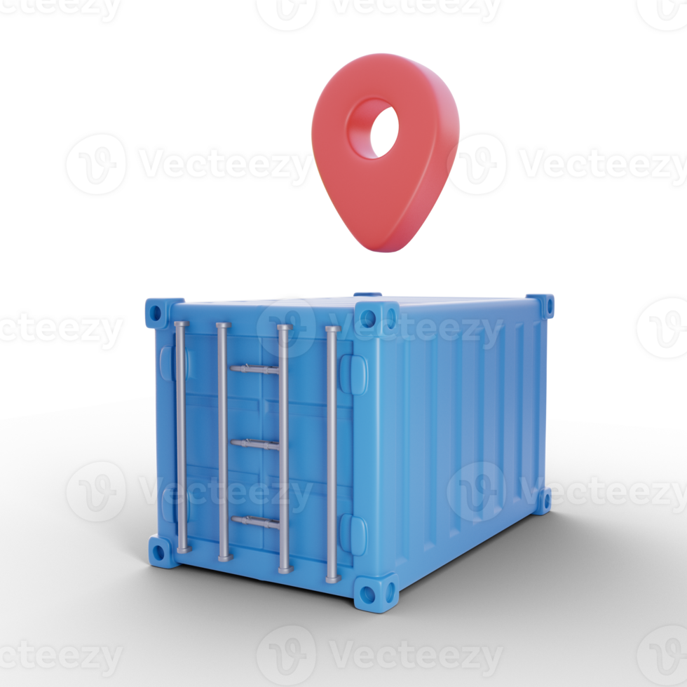 Container with location icon on top, 3D icon with logistic transportation concept png