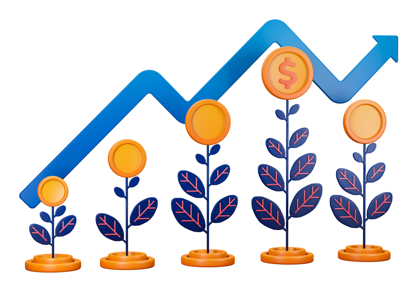 3d transparent render of Investment Planting flourishing wealth and fund with investment and financial management. Can be used for banking, financial sector, fintech apps, banners, economic education png