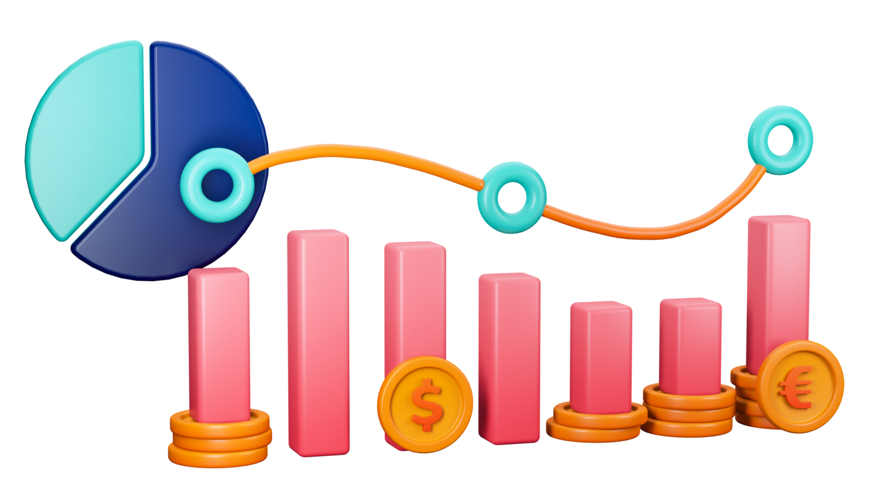 3d hacer de bar cartas y línea cartas para estrategia análisis en inversión y finanzas. lata ser usado para bancario, financiero sector, fintech aplicaciones, seminario pancartas, financiero y económico educación png