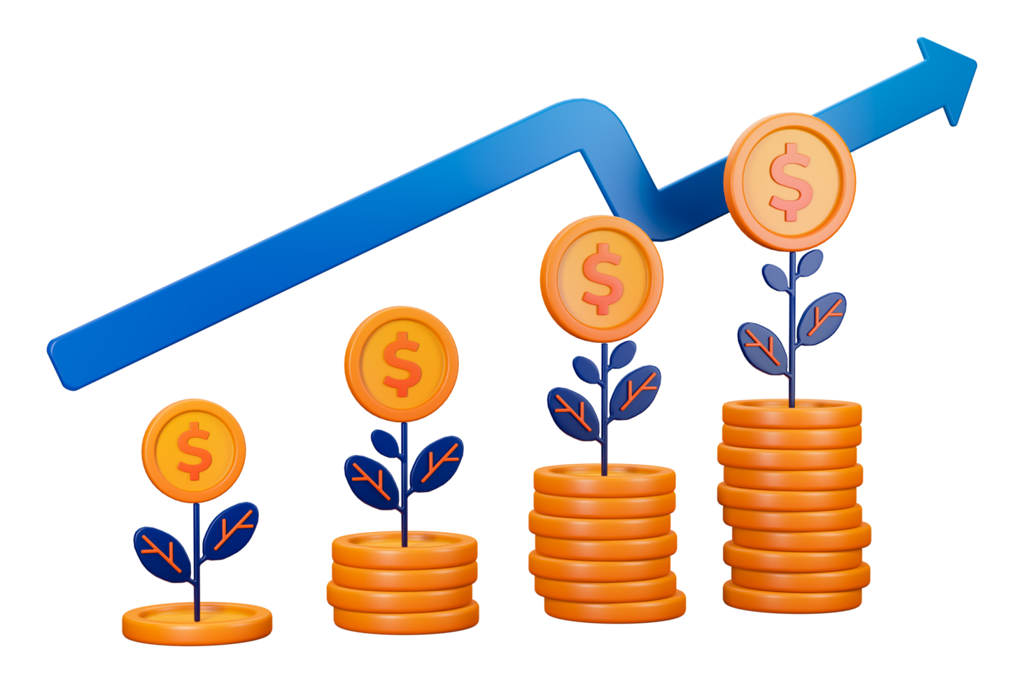 3d transparent render of growing pile of coins for investment and finance. Can be used for banking, financial sector, fintech apps, banners, financial and economic education png