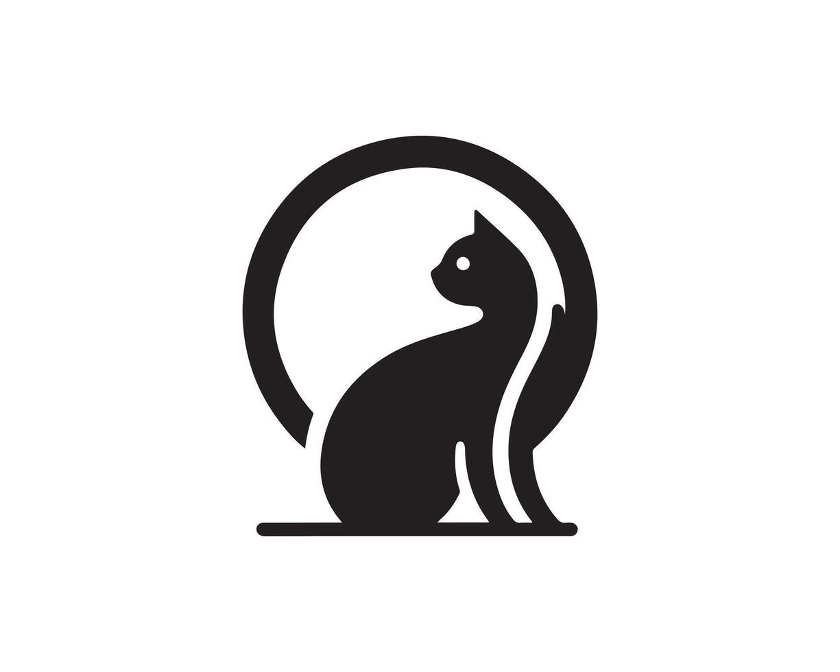 a black and white logo of a cat sitting in a circle vector