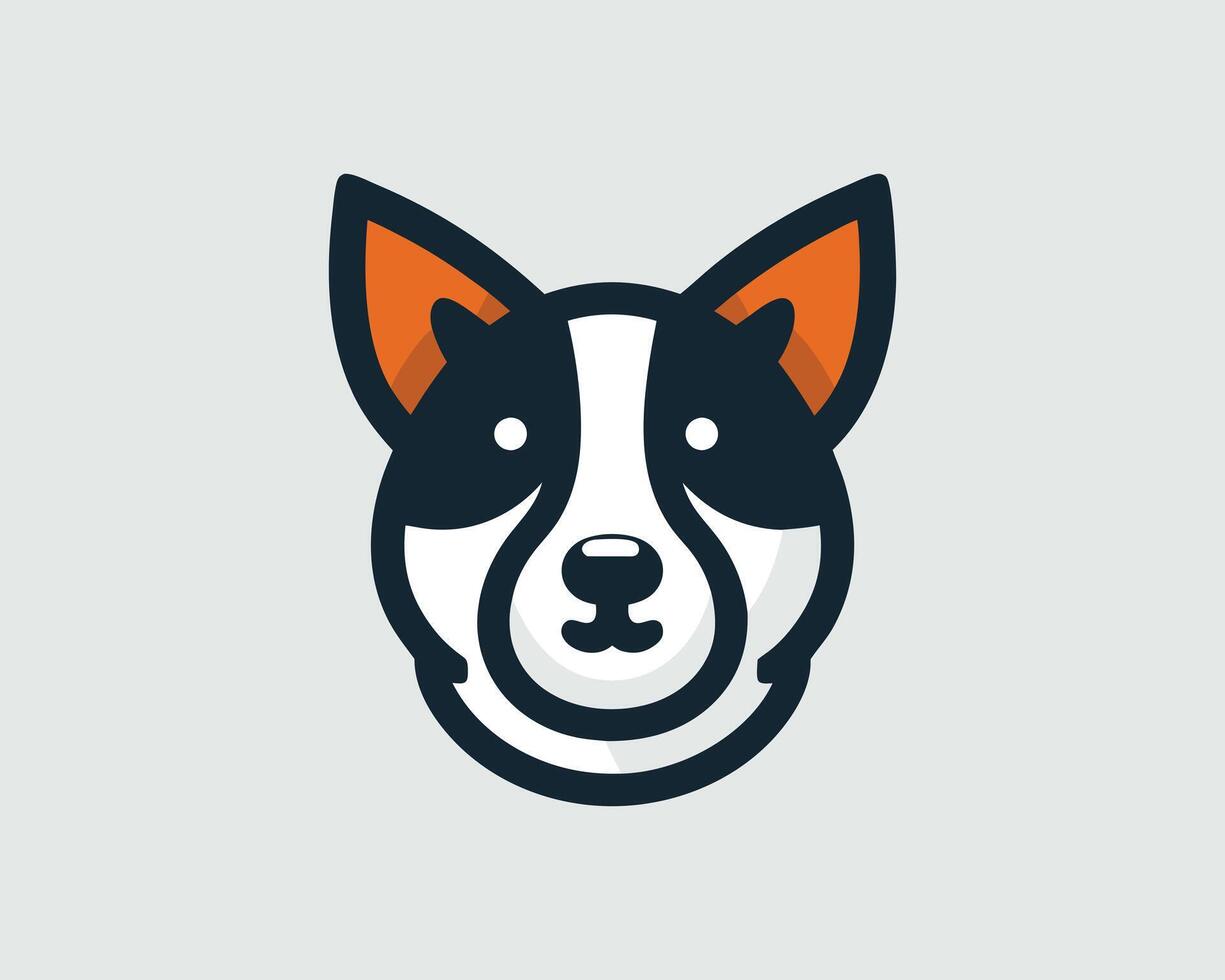 a dog head with orange ears and a black and white color scheme vector