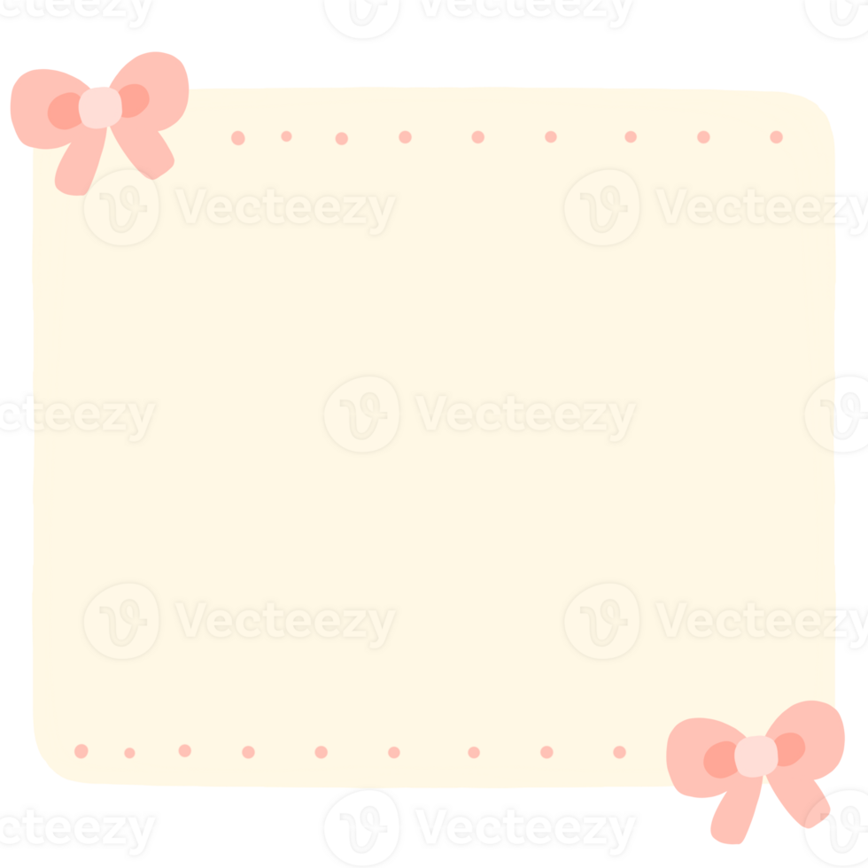 a pink and white square note with bows on it png
