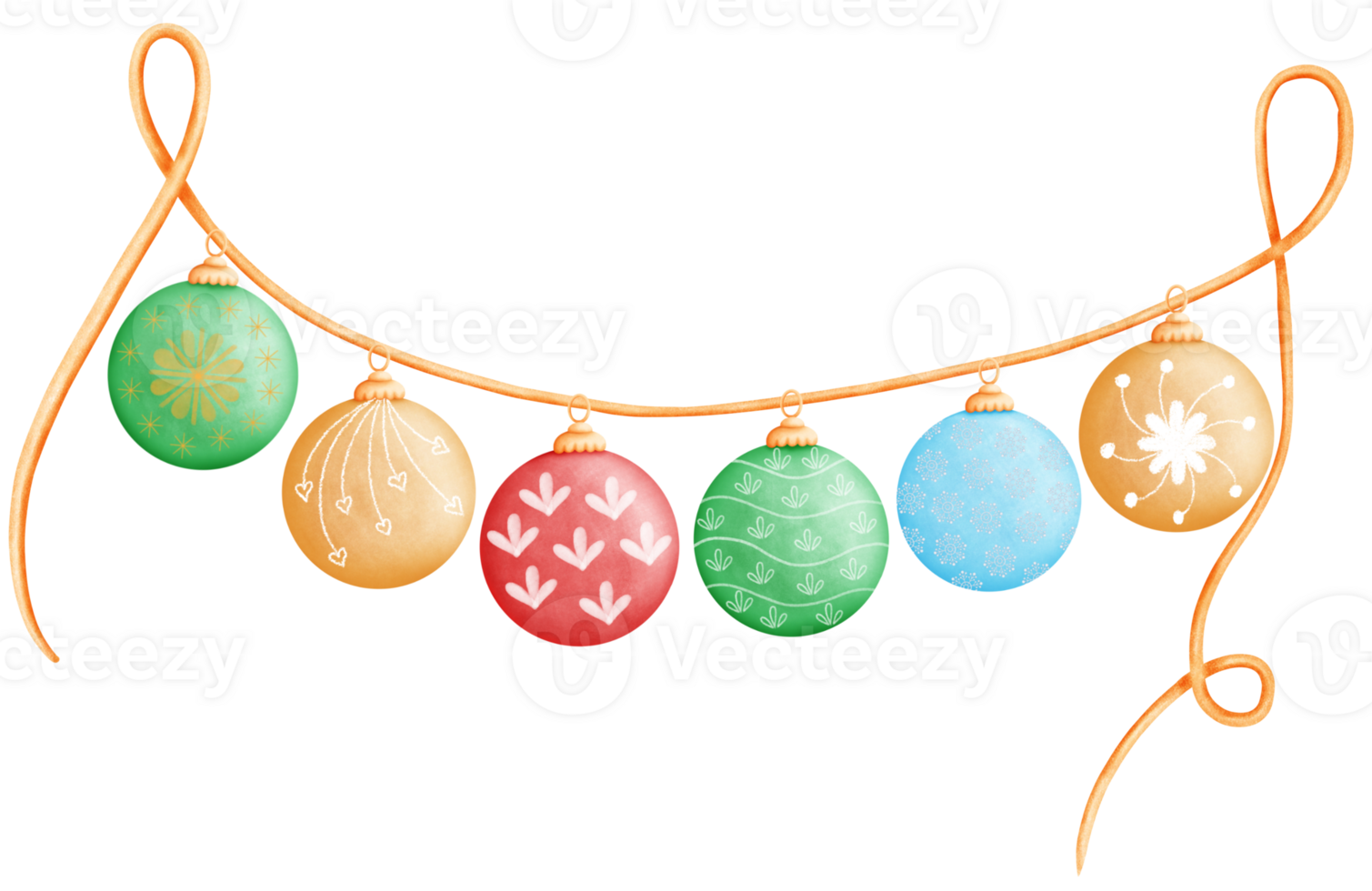 Cute colorful Christmas tree hanging ball. Holiday decoration illustration. png
