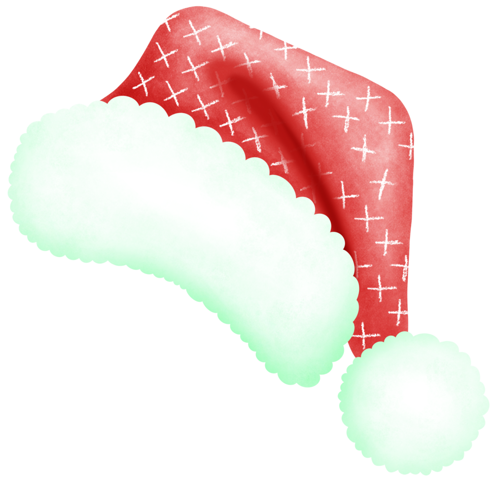 Delicate Hand Drawn Watercolor Red Christmas hat with cross pattern with Whimsical and Cozy Design in Soft Tones png