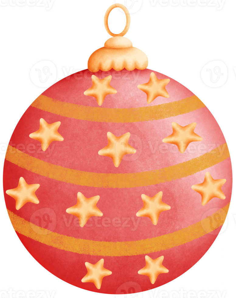 Hand-Drawn Watercolor Christmas red Ball Ornaments with gold pattern with Festive Designs png
