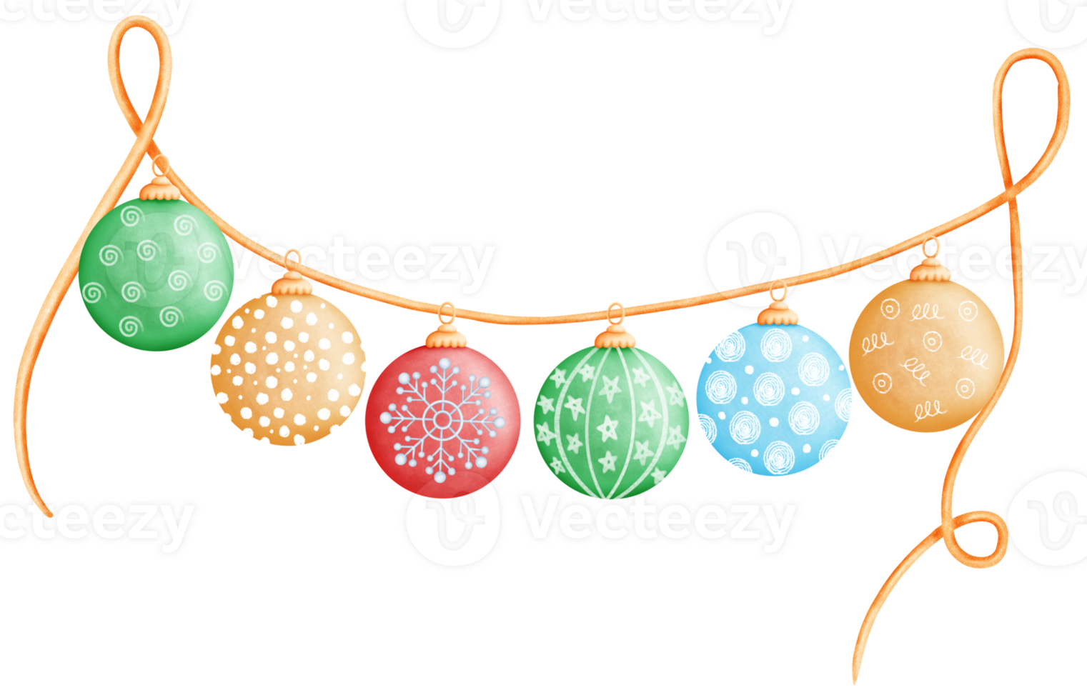 Cute colorful gold and green Christmas tree hanging ball. Holiday decoration illustration. png