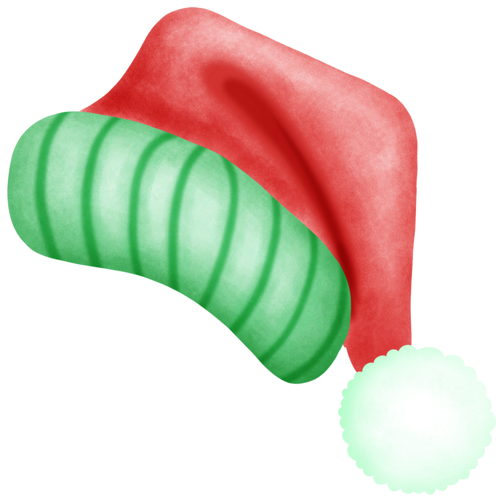 Delicate Hand Drawn Watercolor red and green hat with Whimsical and Cozy Design in Soft Tones png