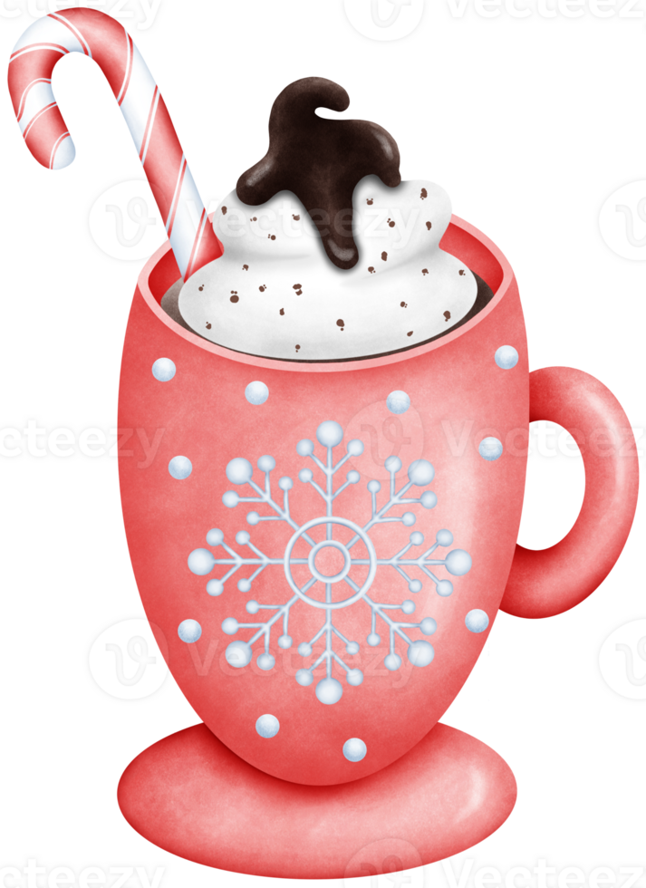 Watercolor Cute Hand Drawn red Christmas Mug with cocoa and whipped cream Illustration with Festive Holiday Design for Cozy Art png