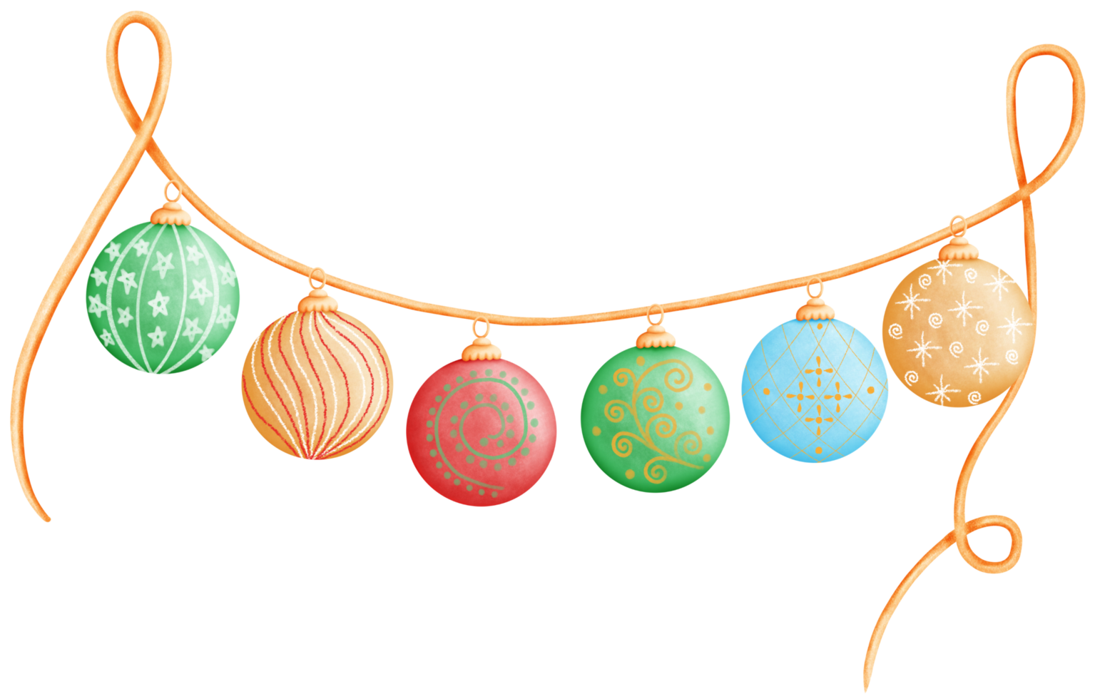 Cute colorful golden Christmas tree hanging ball with white heart pattern. Holiday decoration illustration. png