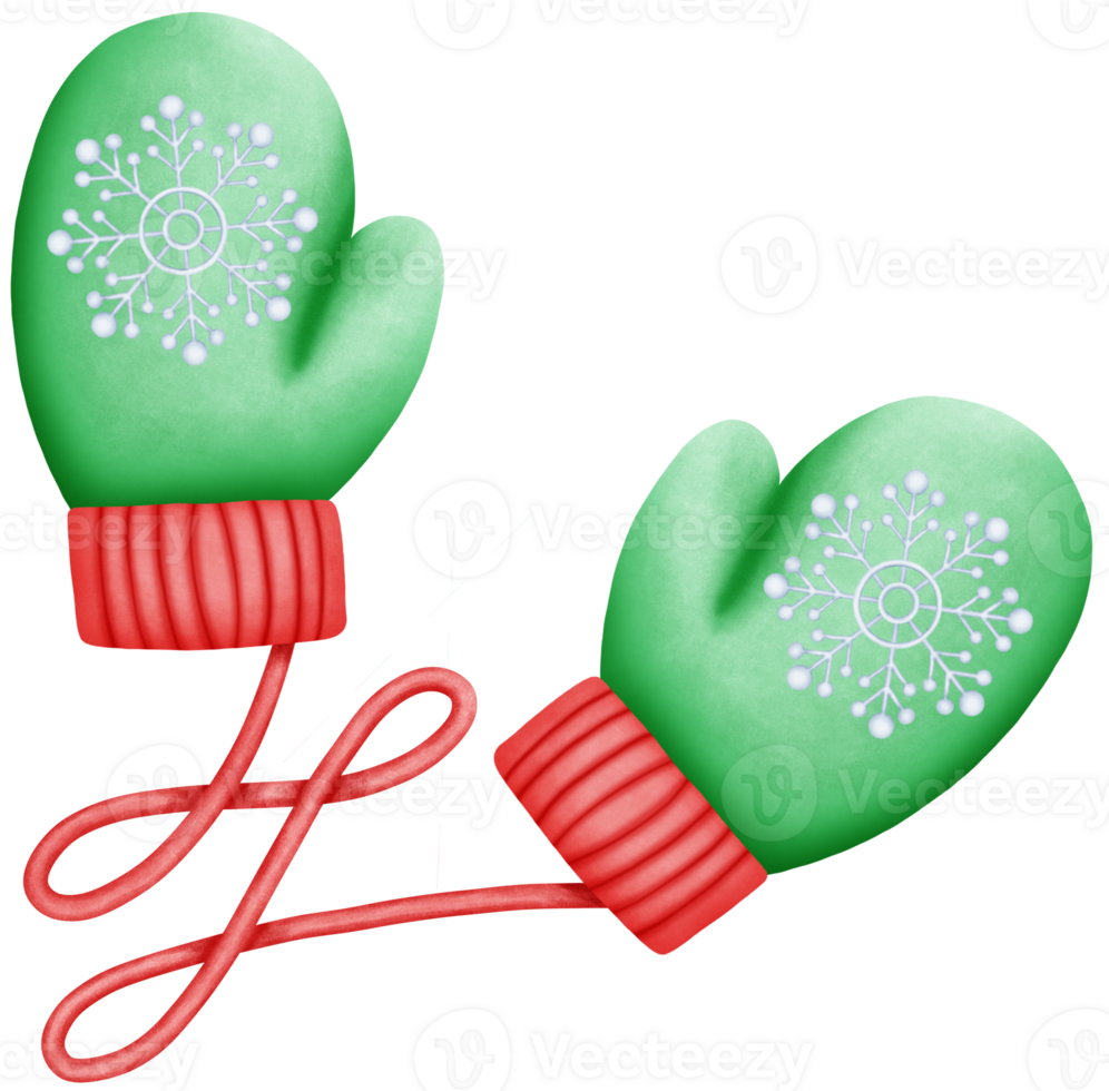 Watercolor Cute Hand Drawn A pair of green and white Glove Illustration with Pastel Colors for Winter Fashion Art png