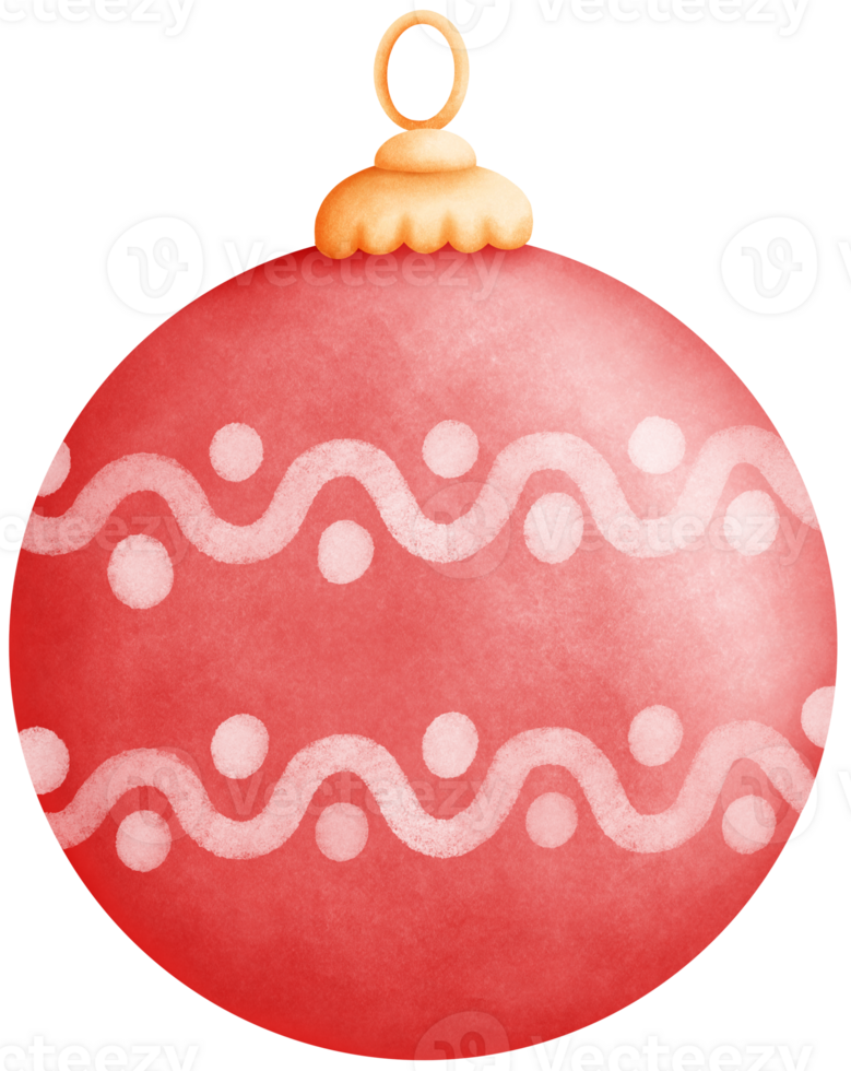 Hand-Drawn Watercolor Christmas red and gold Ball Ornaments with white pattern with Festive Designs png