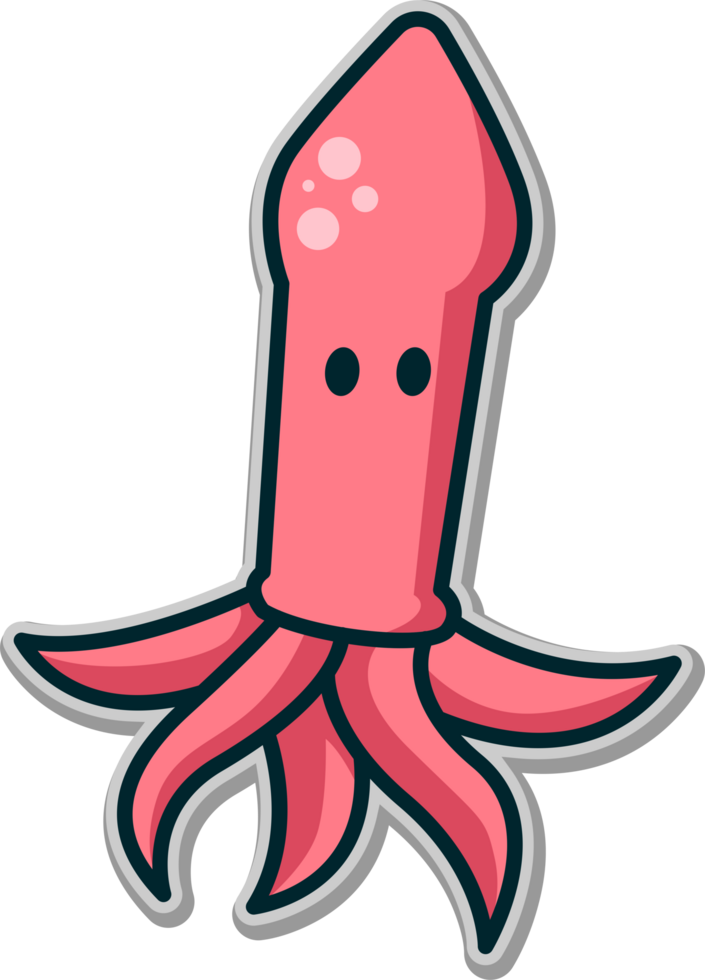 Pink squid in cartoon style png