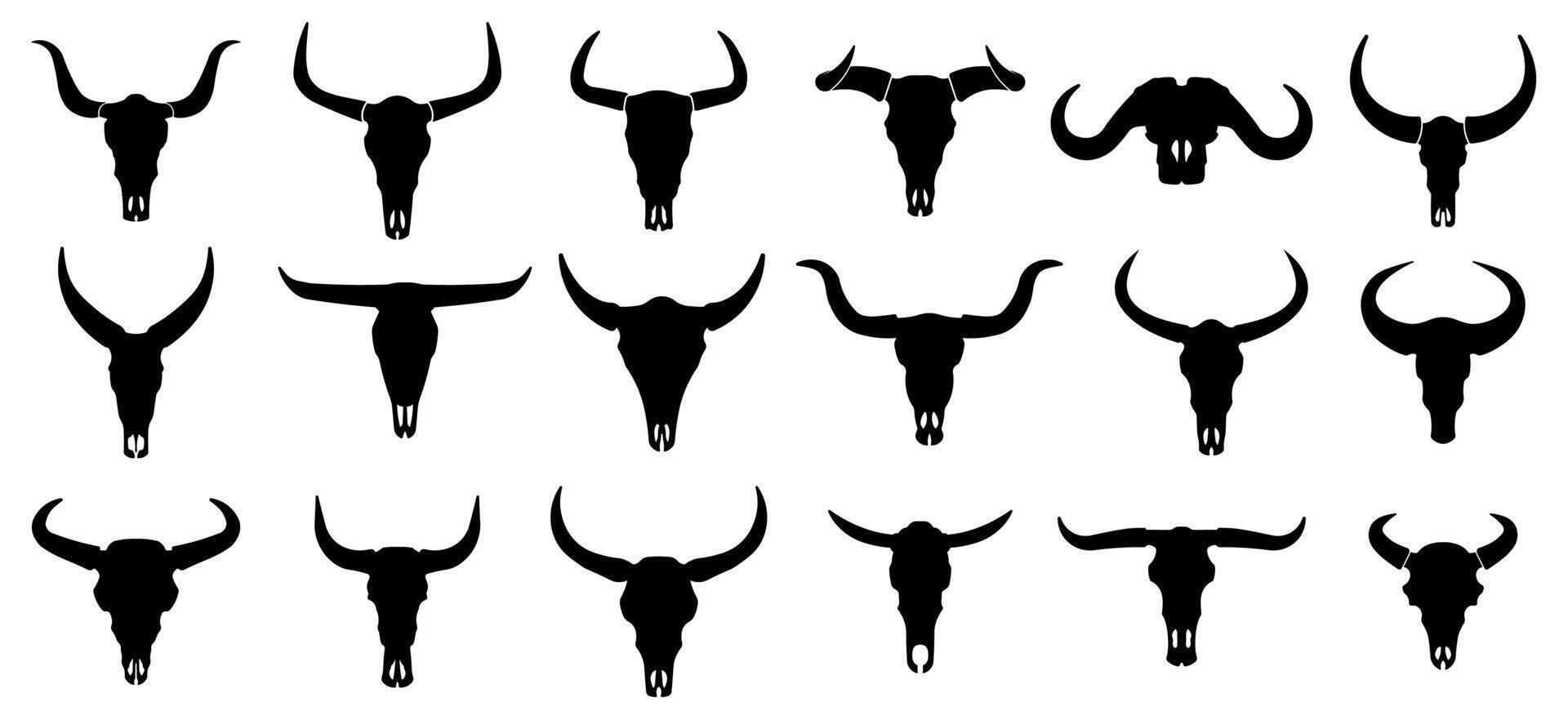 Bull skull head silhouette illustration set vector