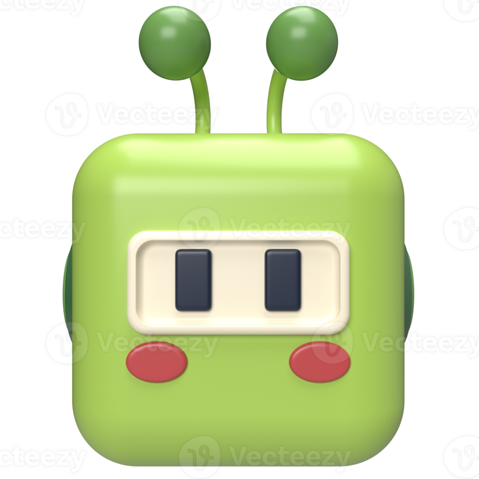3D character green alien front view png