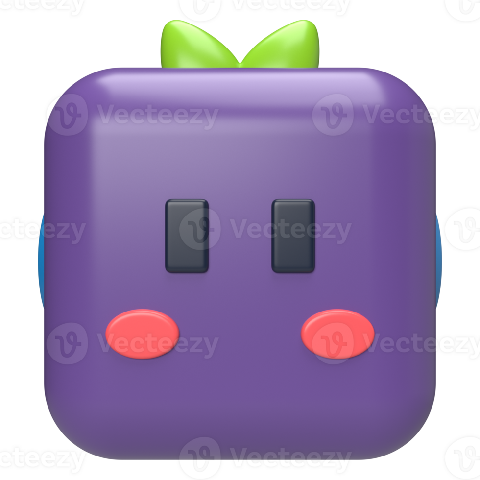 3D character kawaii eggplant front png