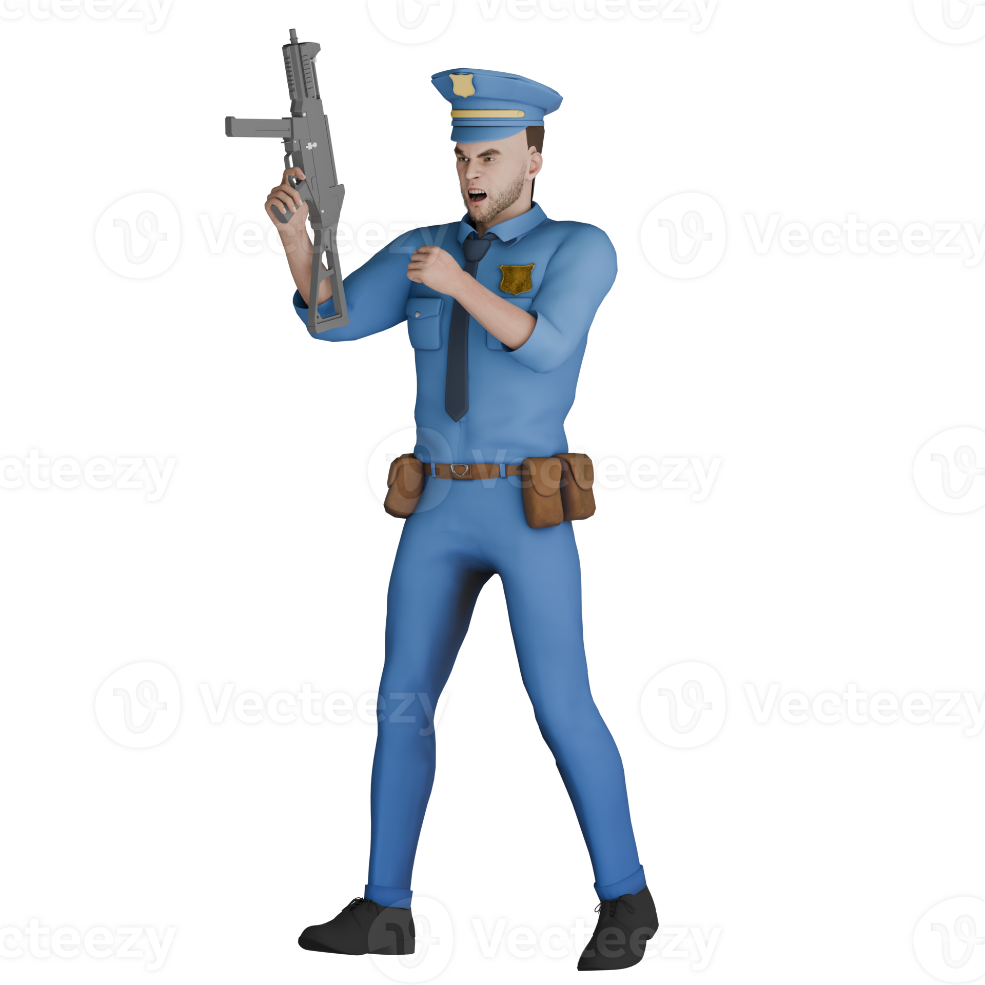 3d urban male a male police officer walking with right hand holding