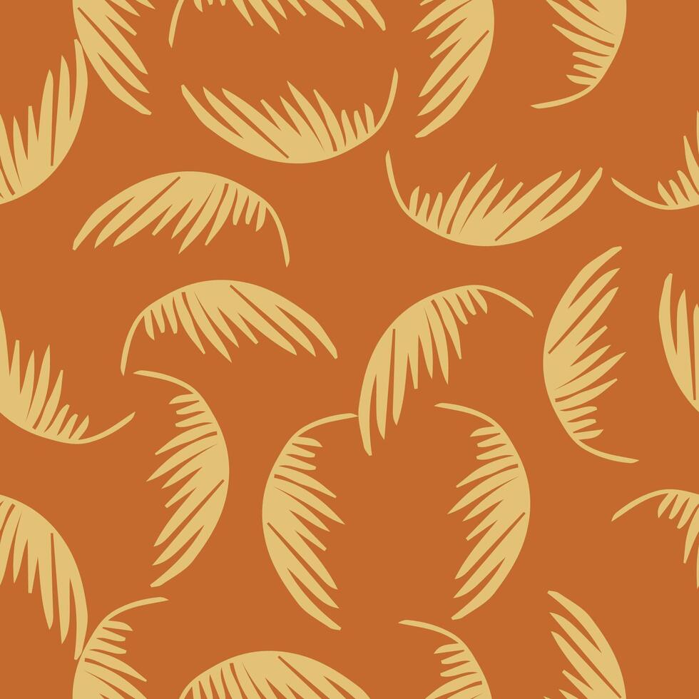 a pattern of palm leaves on an orange background vector