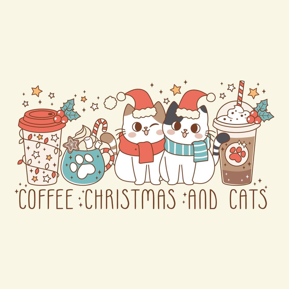 cute illustration of kittens with cups of hot chocolate vector