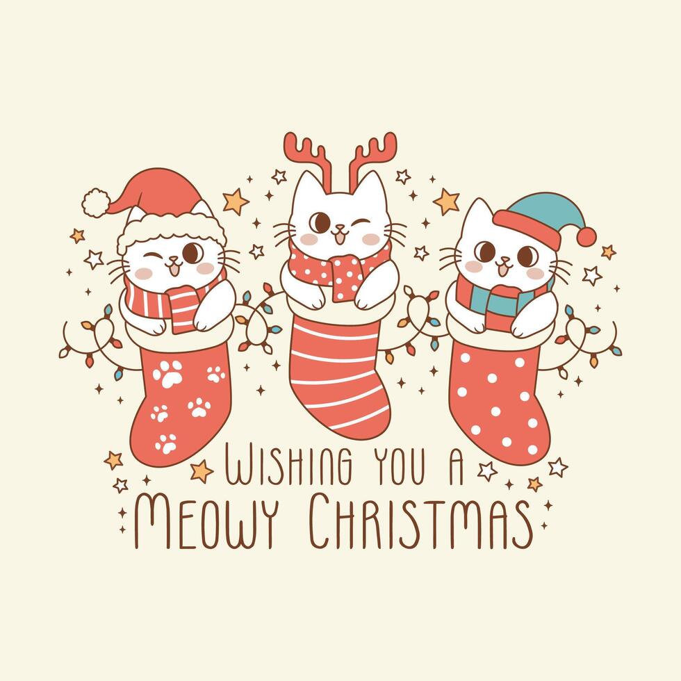 cute illustration of kittens in christmas stockings vector