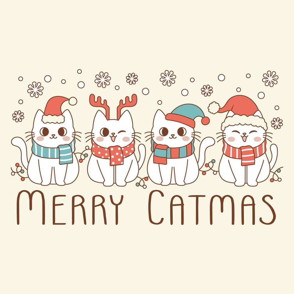 cute illustration of kittens with hats and Christmas scarves vector
