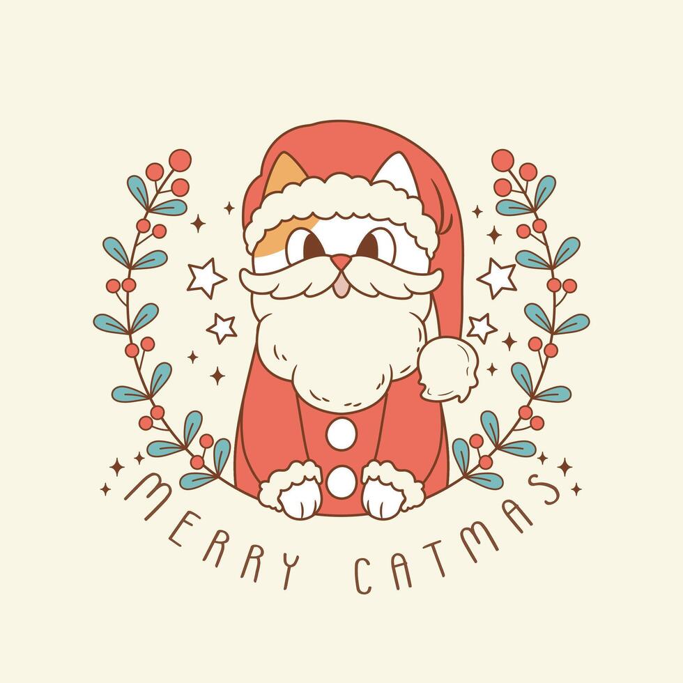 cute illustration of cat disguised as santa claus vector