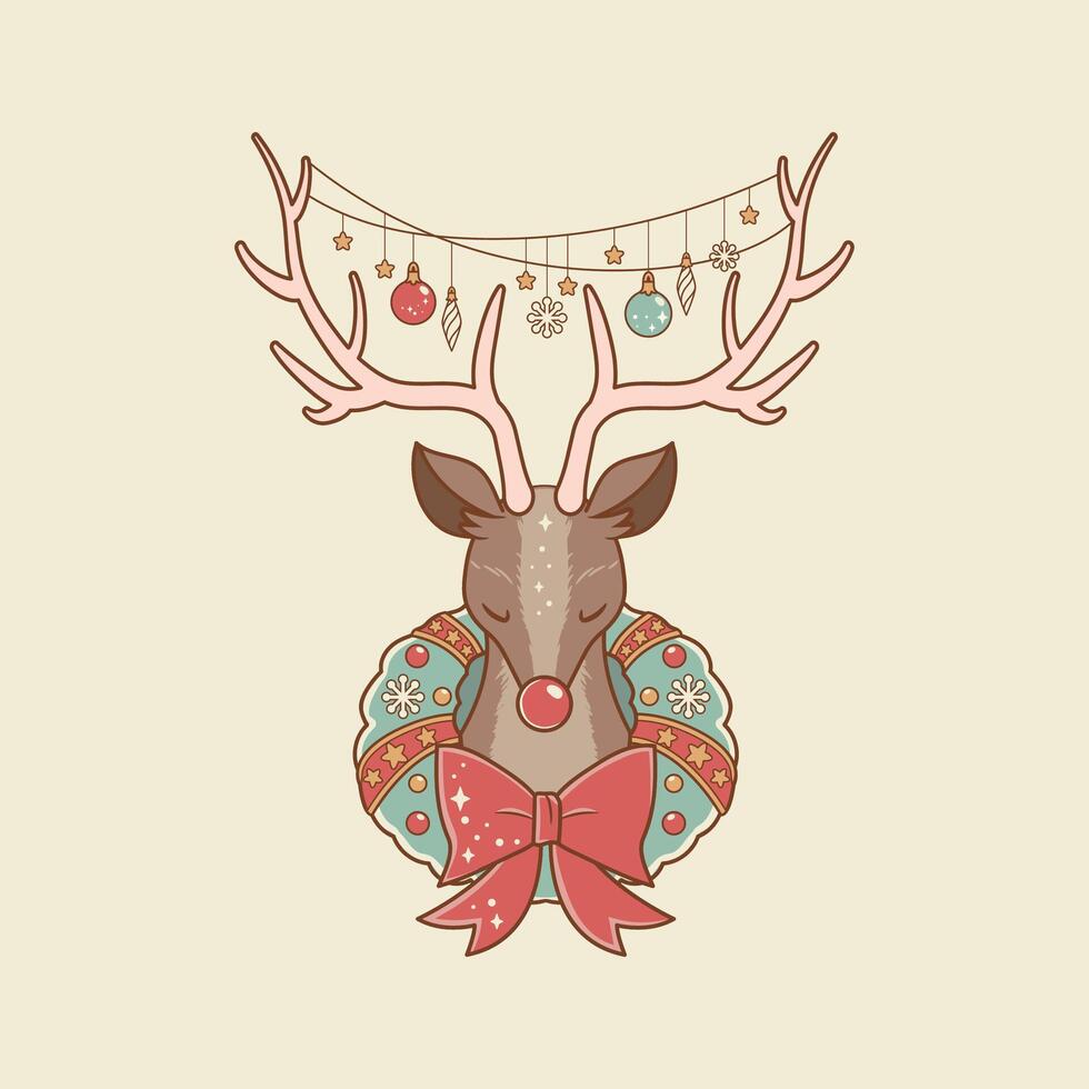 cute retro illustration of Christmas reindeer vector