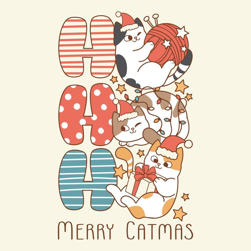 cute illustration of kittens celebrating christmas vector
