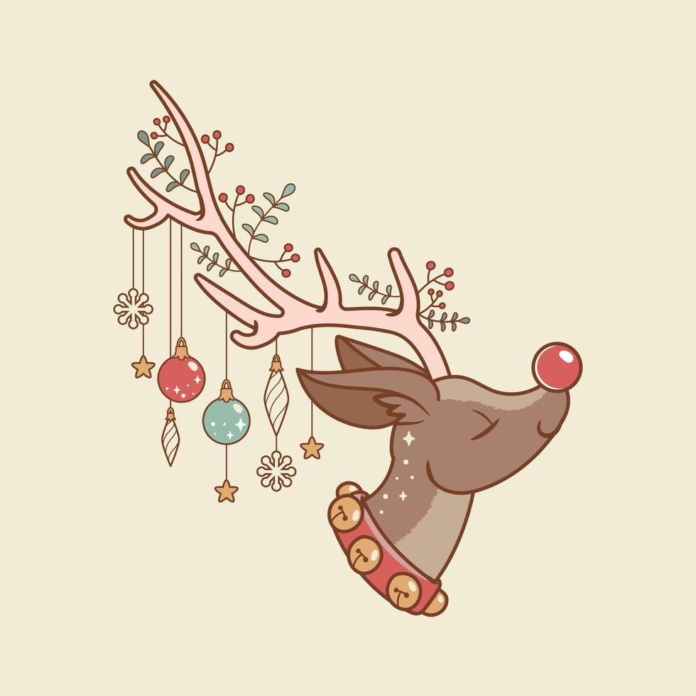 cute retro illustration of Christmas reindeer vector