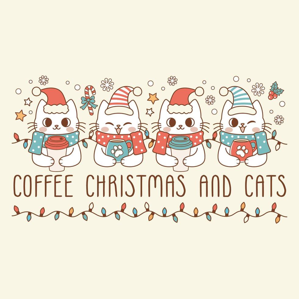 cute illustration of kittens with cups of hot chocolate vector