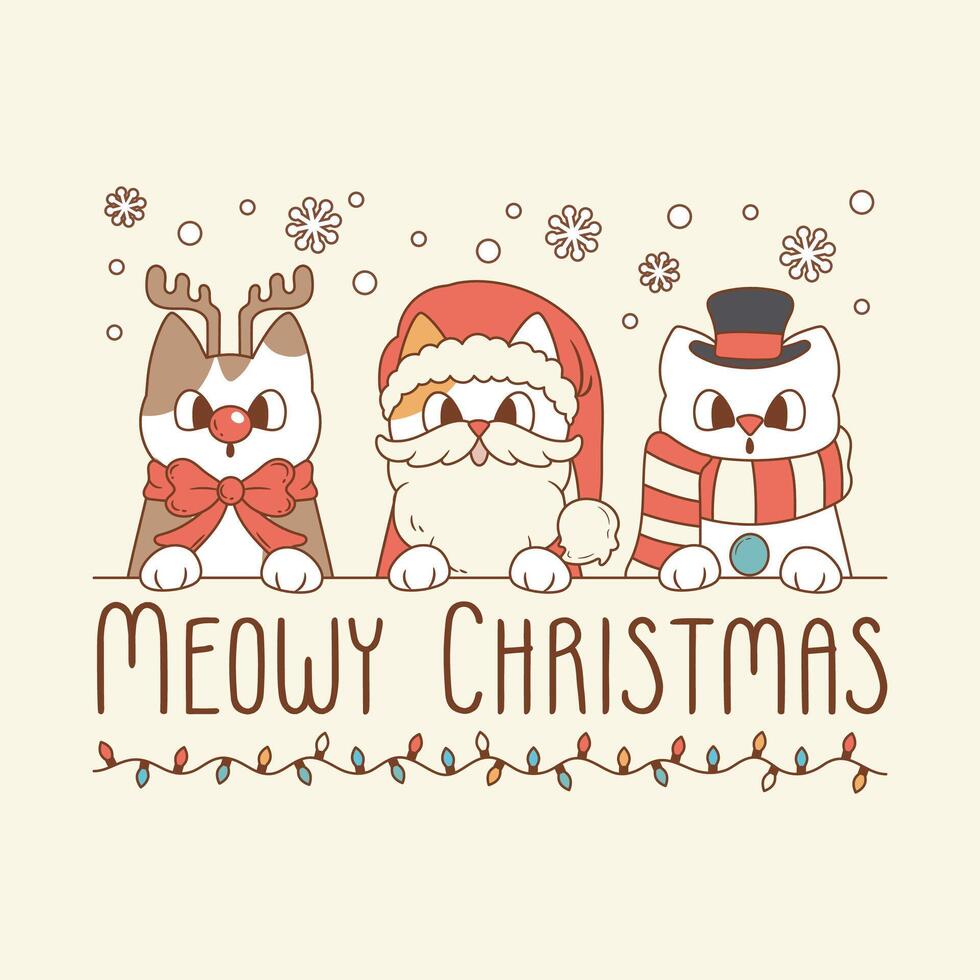 cute christmas illustration with kittens in costume vector