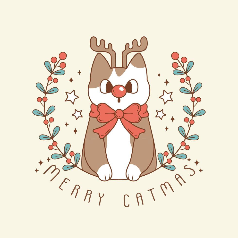 cute illustration of cat dressed as a Christmas reindeer vector