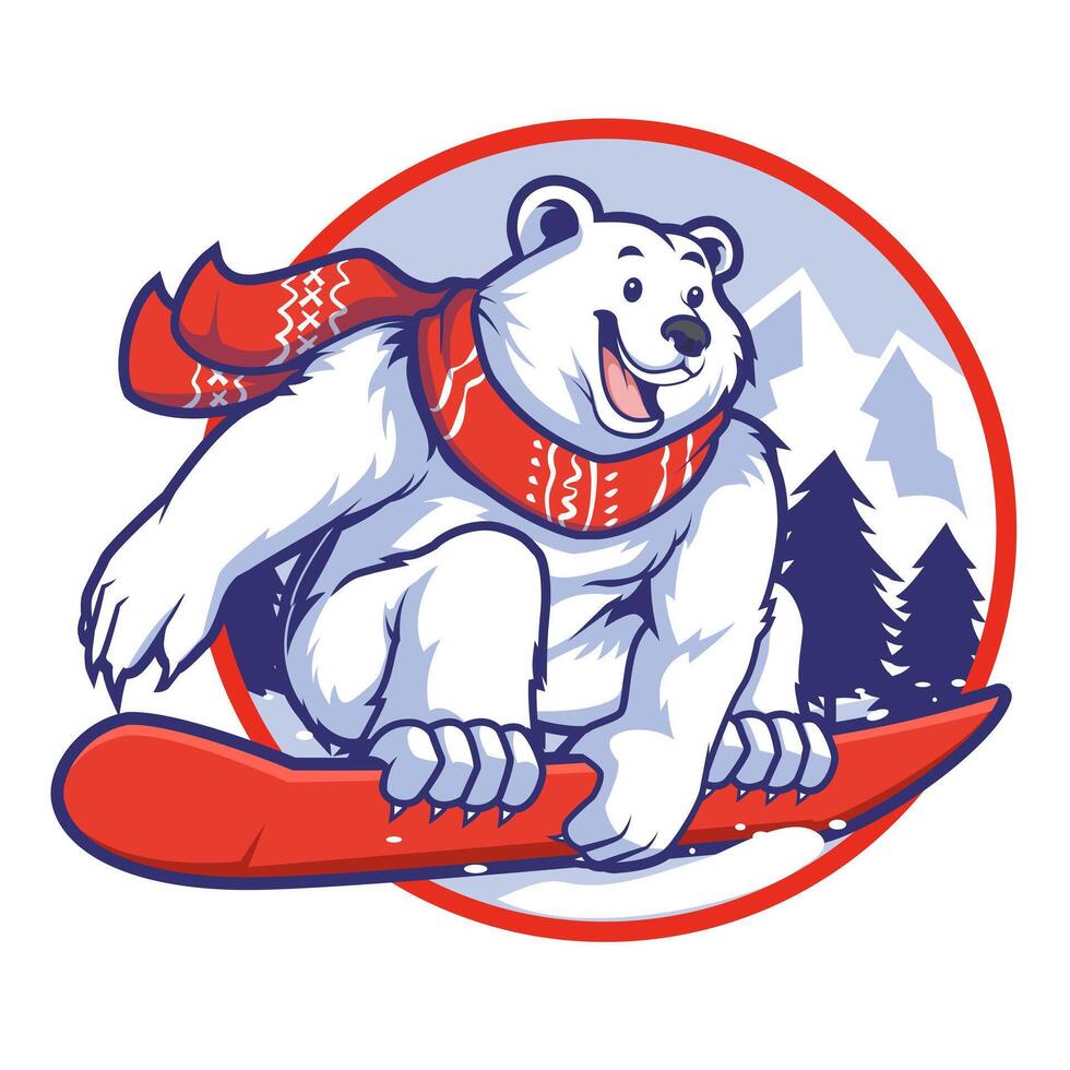 polar bear playing snowboard with background vector