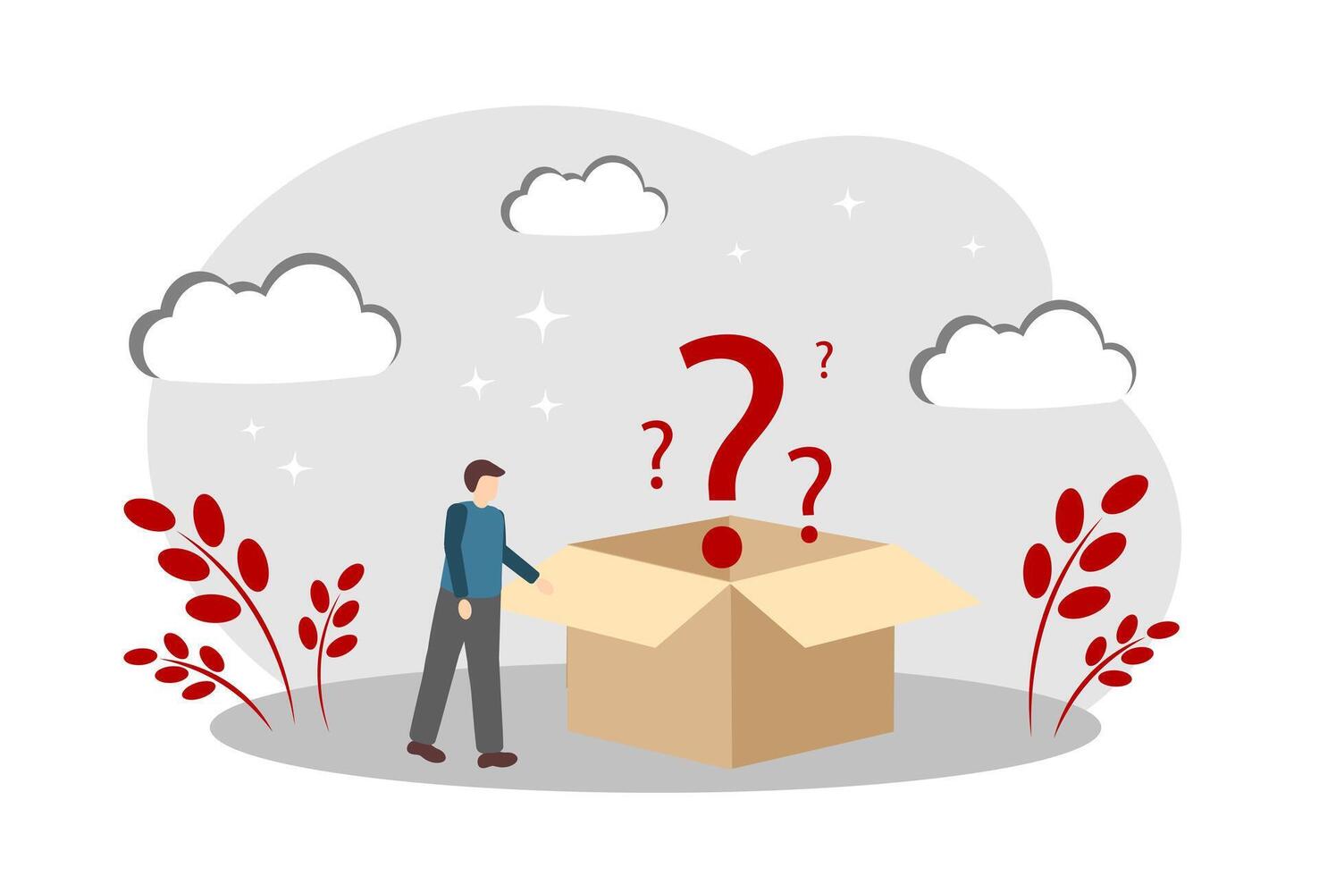 A box with question marks. Problem-solving concept. Man Asking Questions vector