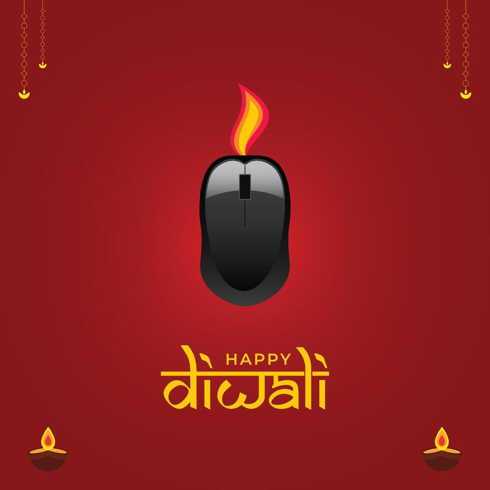 Shubh Deepawali Calligraphy Hindi Creative Design With Mouse Concept vector