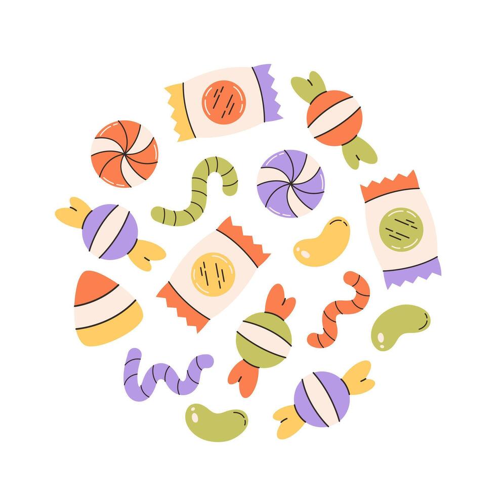 Halloween sweets and candies collection. Happy Halloween. vector