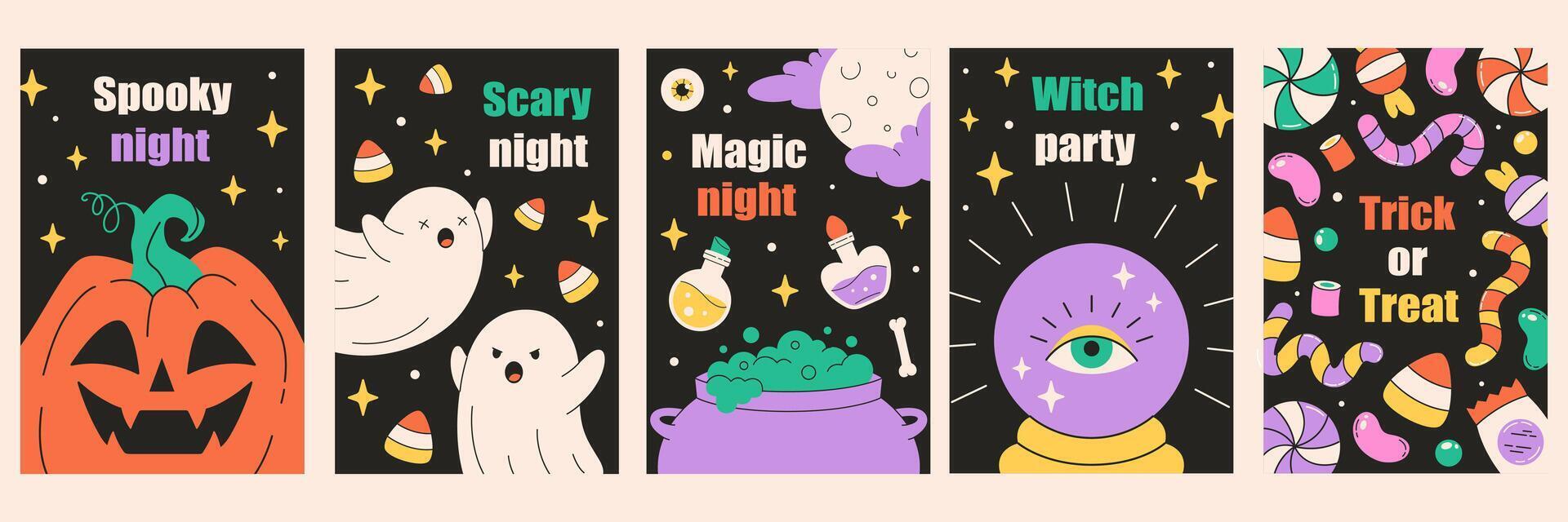 Happy Halloween greeting cards, posters, banners vector