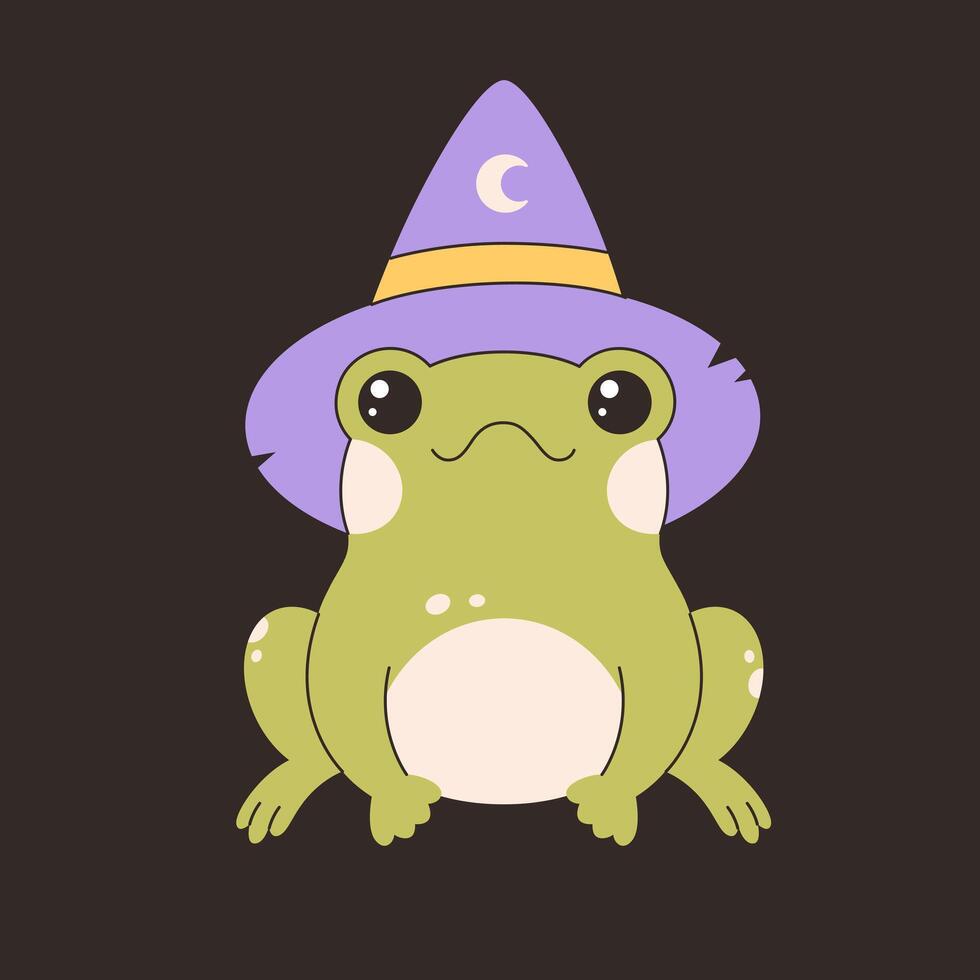 Cute toad in witch hat. Magic, witchcraft. Happy Halloween. vector