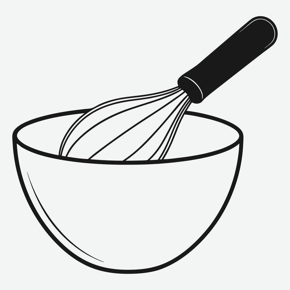 Elegant Whisk Kitchenware Sketch - Detailed Line Art Illustration vector