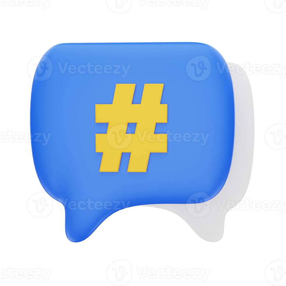 3d rendering Chat Hashtag icon object png