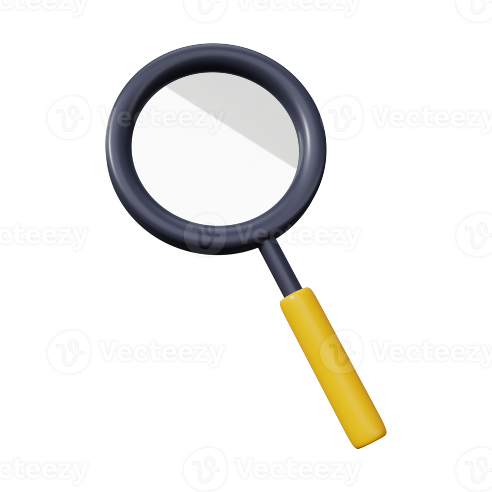 Magnifying glass. Discovery, research, search, analysis concept 3d render png