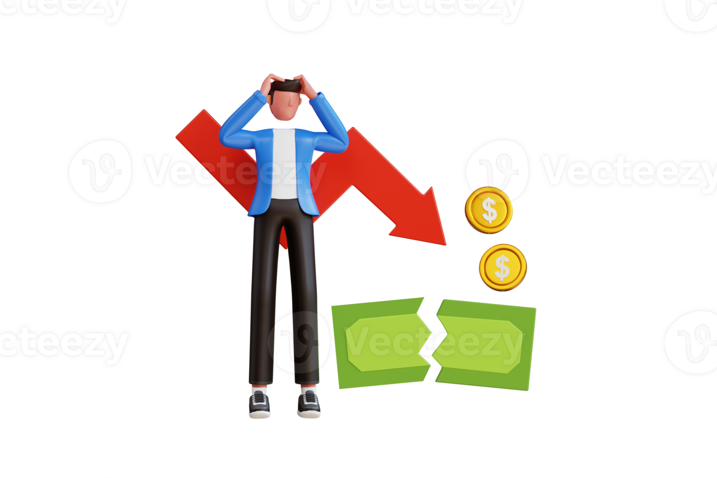 Businessman is facing financial crisis 3d illustration. Company Loss 3D Illustration png